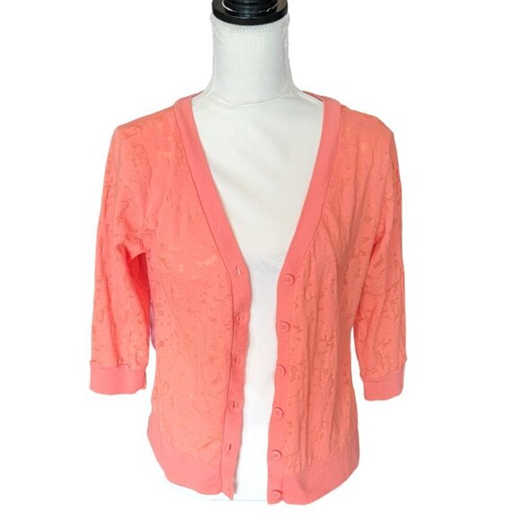 Mix & Co Orange 3/4 Sleeve Semi-Sheer Cardigan Sweater in Size Large - Picture 2 of 5